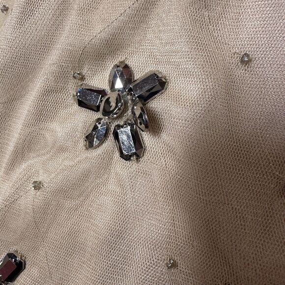 Adrianna Papell Dress Tan Gem Flowers sparkle Cocktail Evening Dress size 8 - Picture 12 of 16